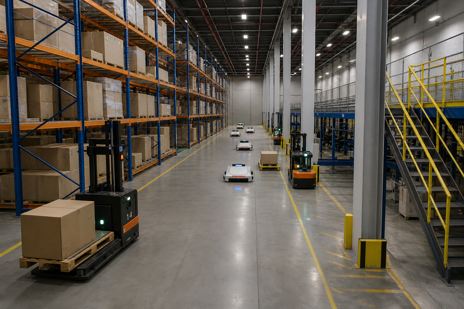 Distribution aisle with mobile robots — source image input